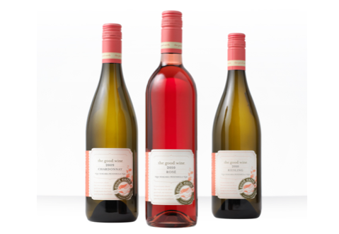 Three wine bottles with custom printed labels