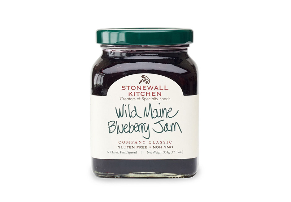 Stonewall Kitchen's Wild Maine Blueberry Jam jar with custom label
