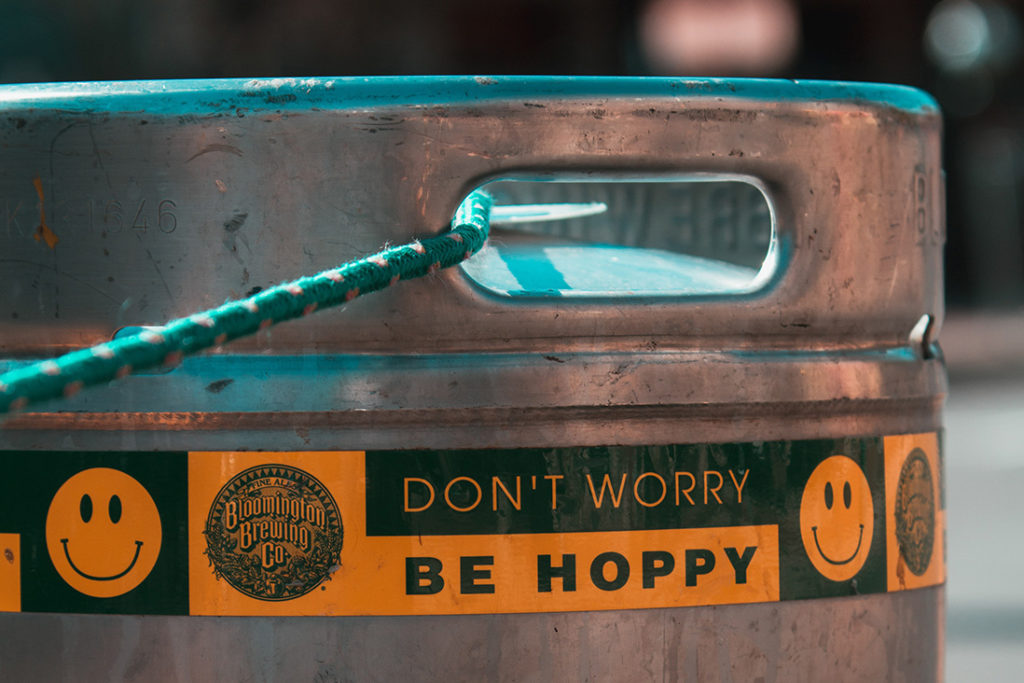 Beer keg label wrapped around a beer keg