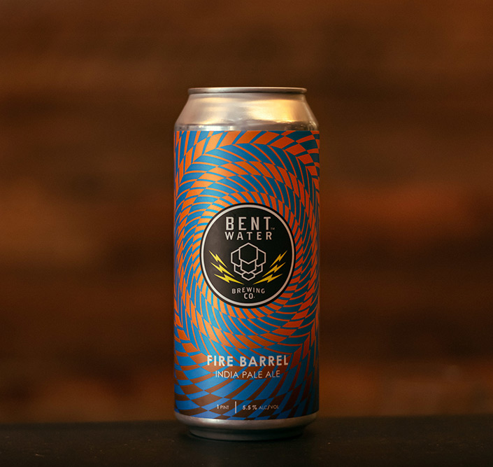 Beer can with custom label for Bent Water Brewing Co,