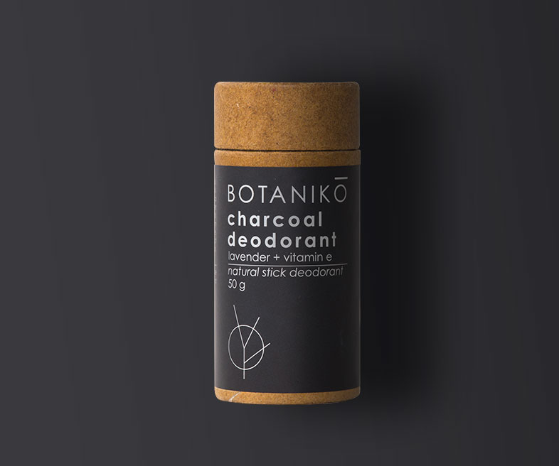 Charcoal deodorant container with custom full wrap label