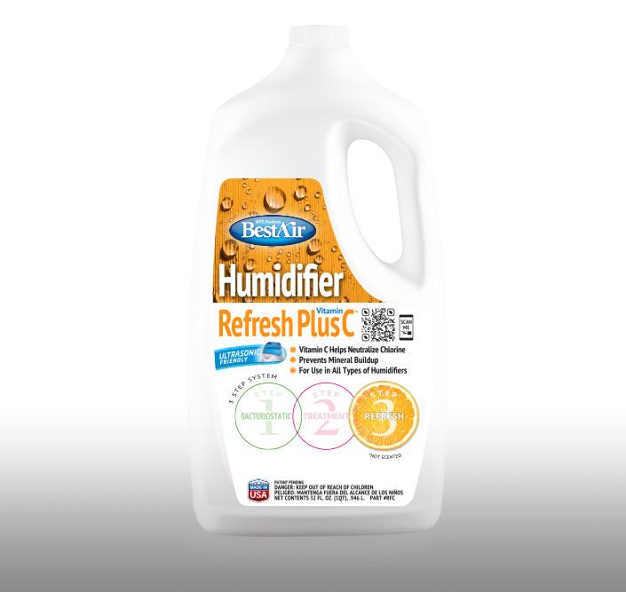 Bottle of Best Air's Humidifier Chemical with custom label