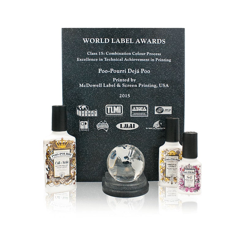 World Label Award plaque for Poop-pouri custom label