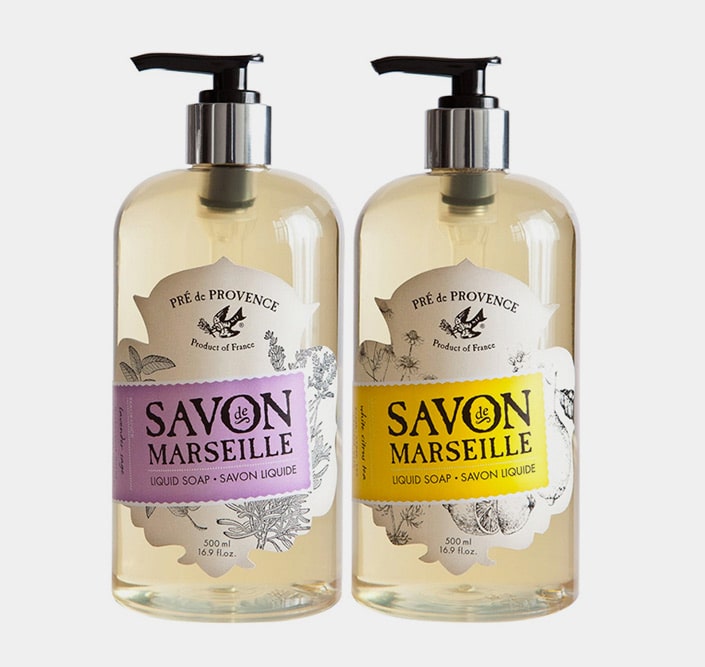 Two bottle of hand soap with custom shaped die-cut labels