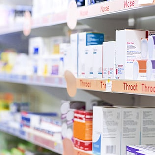 Health and medical products on a store shelf
