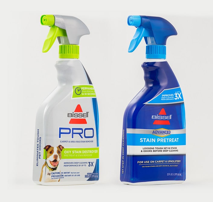 Two Bissell carpet cleaning products with custom shrink wrap label 