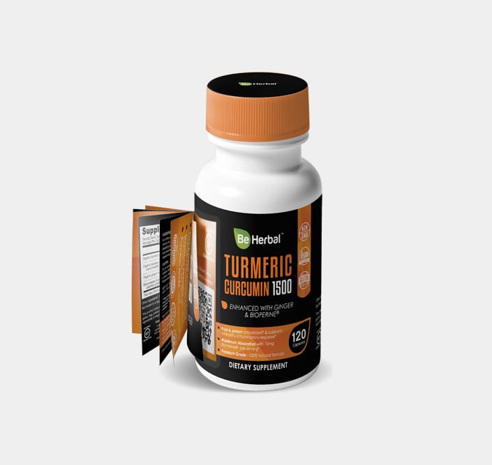 Be Herbal Nutraceutical bottle with extended content label on side