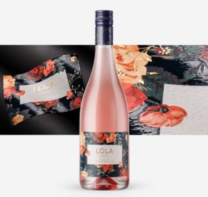 Wine bottle with floral label design for LOLA wine