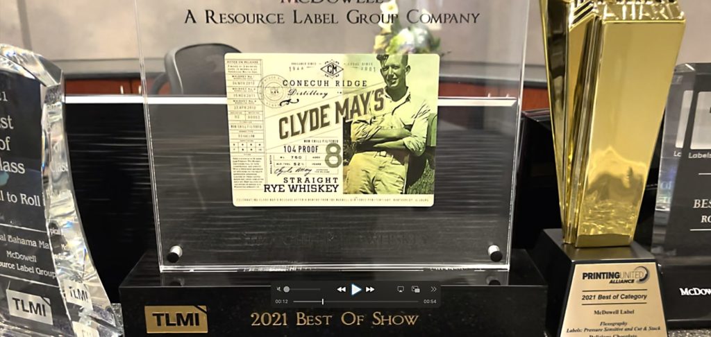 Best of Show Award for Clyde May's Whiskey custom label 