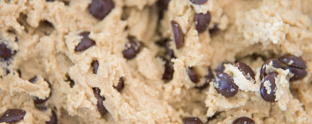 Closeup of cookie dough with chocolate chips