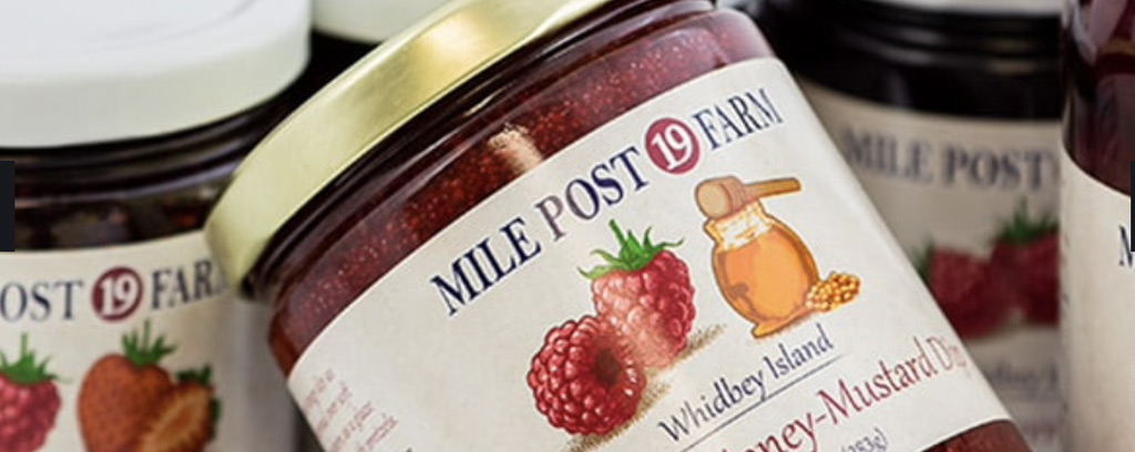 Closeup of a Mile Post Farm jar of honey-mustard dip