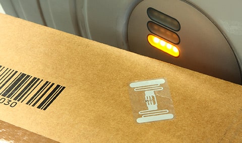 An RFID label on a box