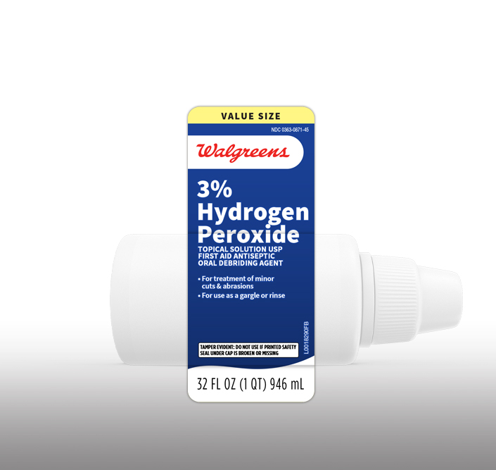 Hydrogen Peroxide bottle with custom blue label