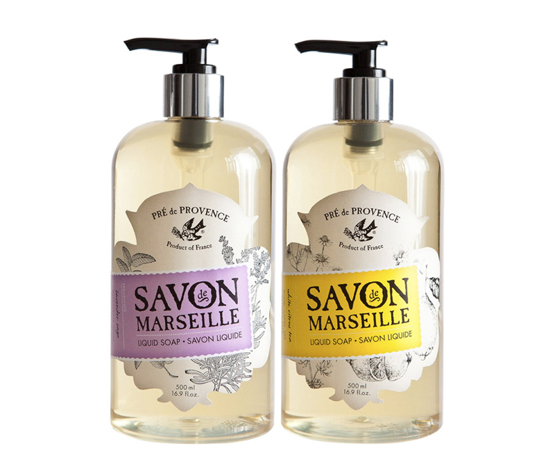 Liquid soap bottles with custom die cut labels