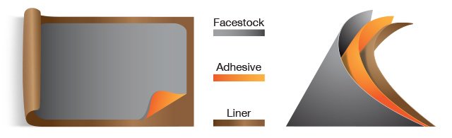 Facestock, adhesive and liner structural example. 