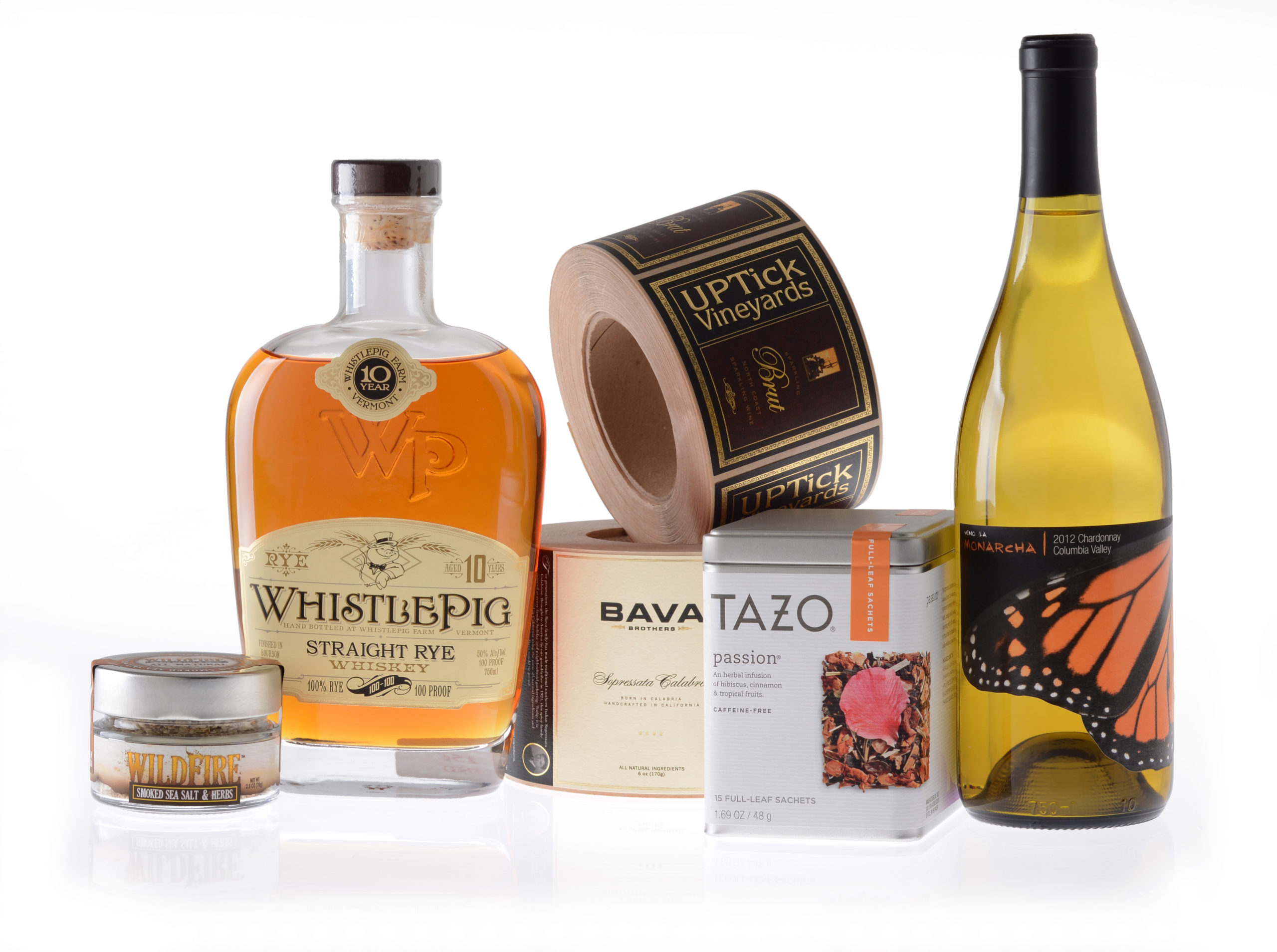 Wine & Spirits, Food and beverage products with labels