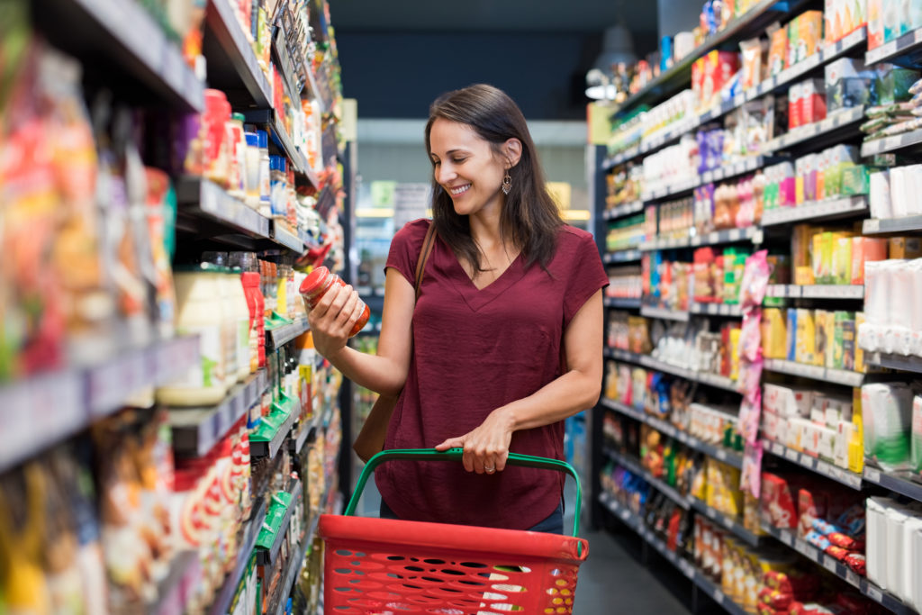 Woman in grocery aisle