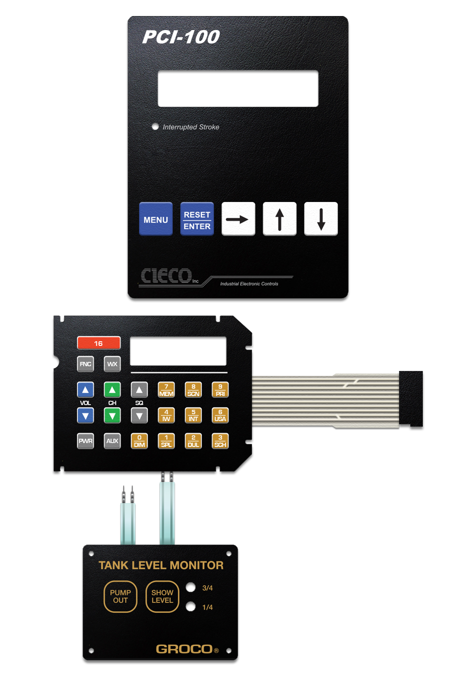 Membrane switch interface assembly with display window and tactile control areas