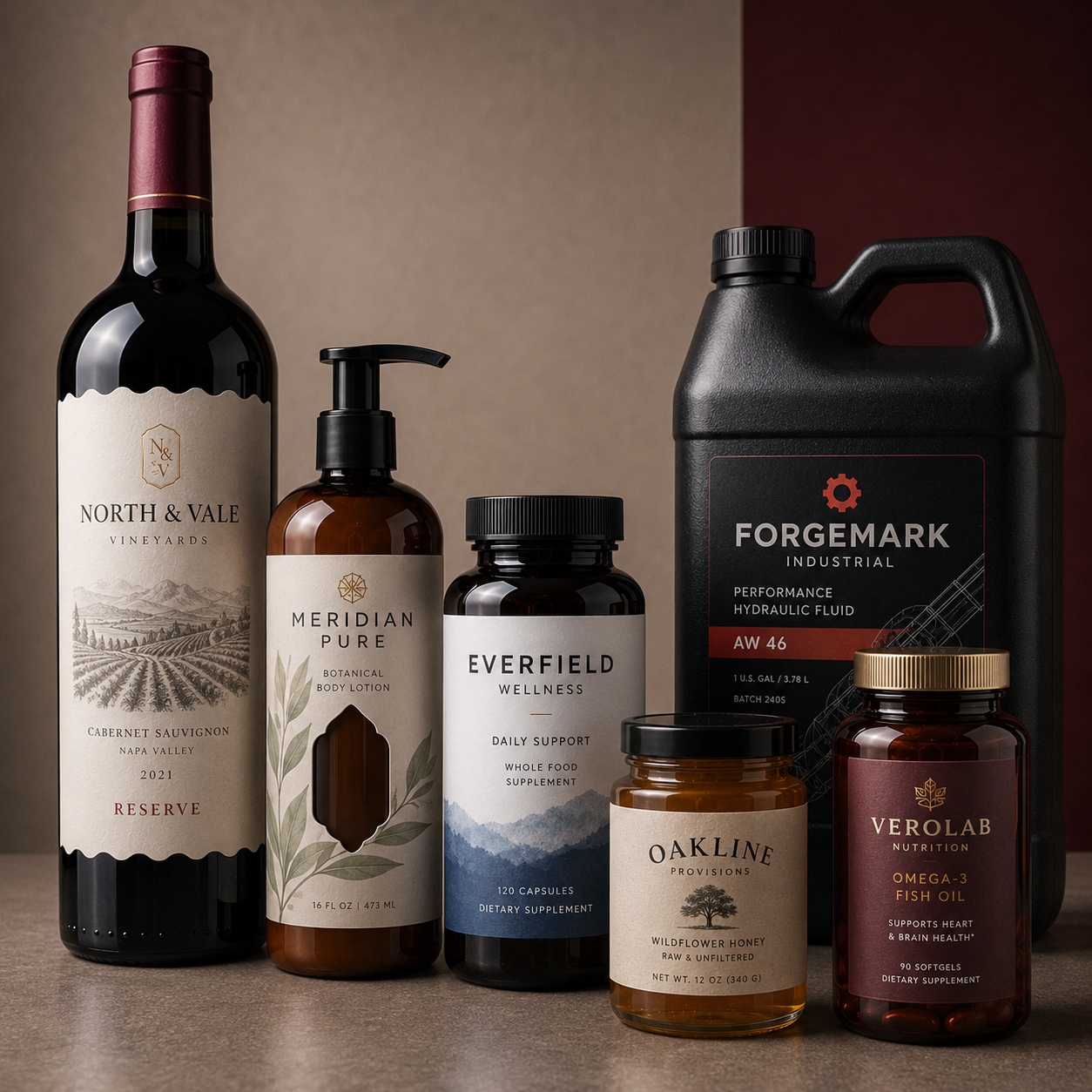 Collection of products with custom pressure-sensitive labels