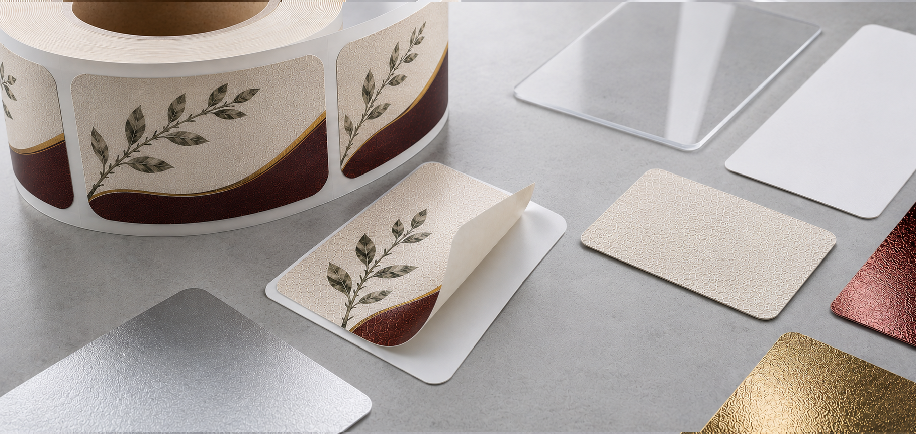 Close-up of printed pressure-sensitive label material construction