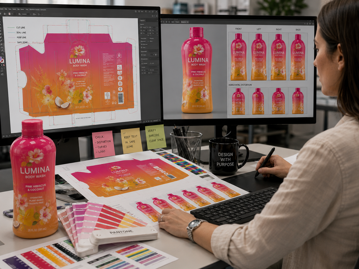 Prepress and distortion planning for shrink sleeve artwork