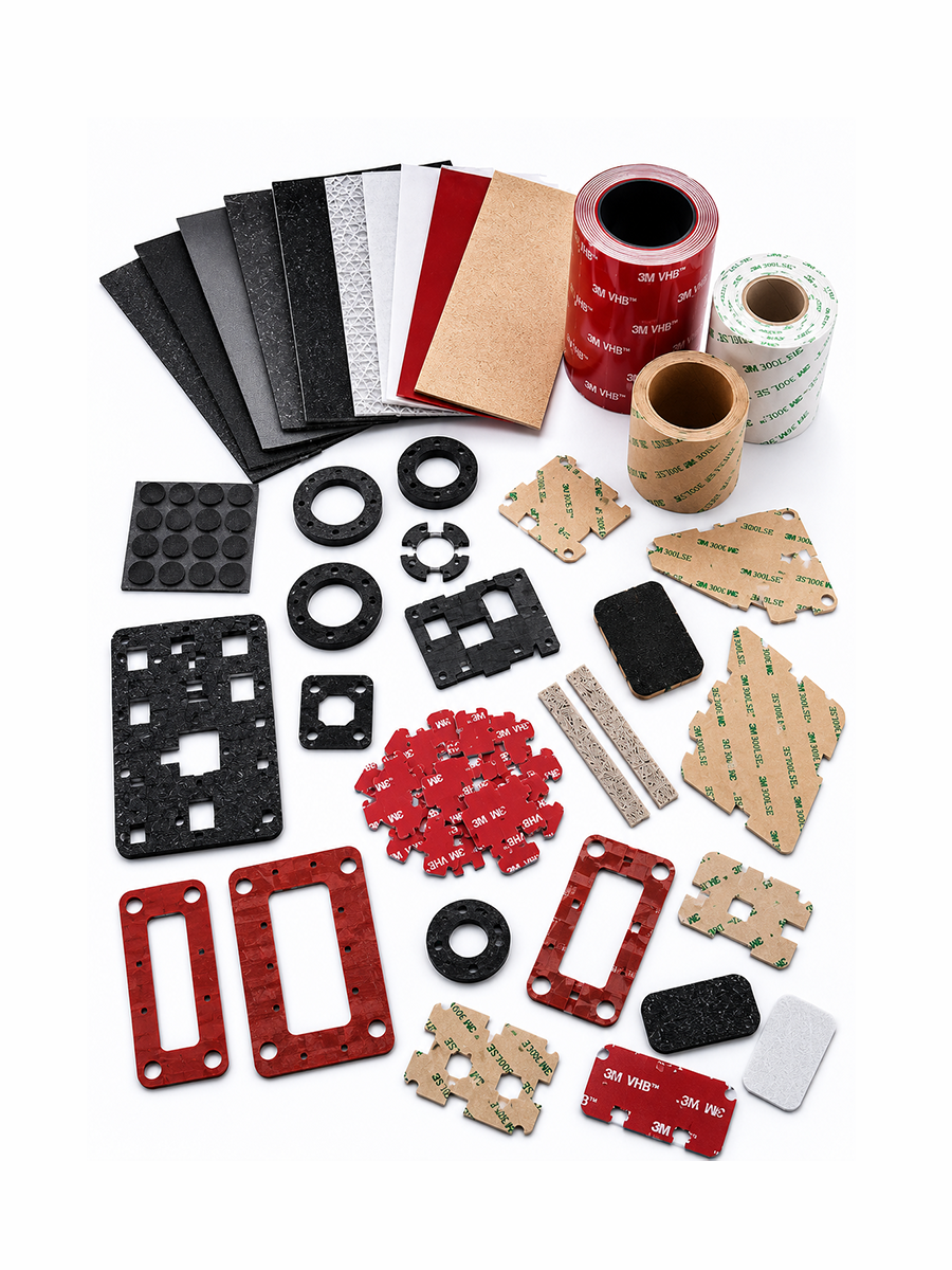 Precision die-cut components adhesive systems gaskets overlays and electronics parts arranged for application-specific engineering