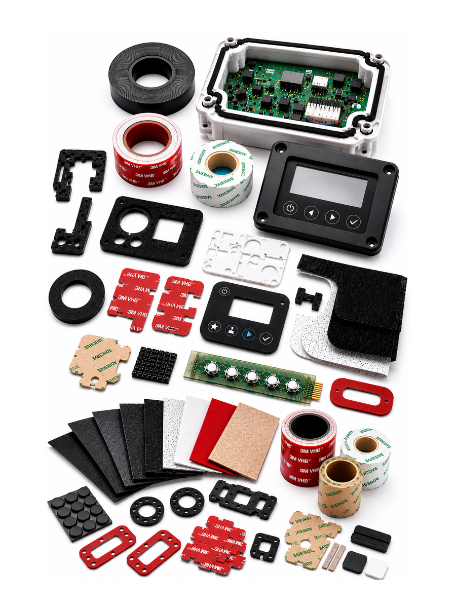 Specialty materials adhesive systems foams films and converted die-cut components arranged for material selection