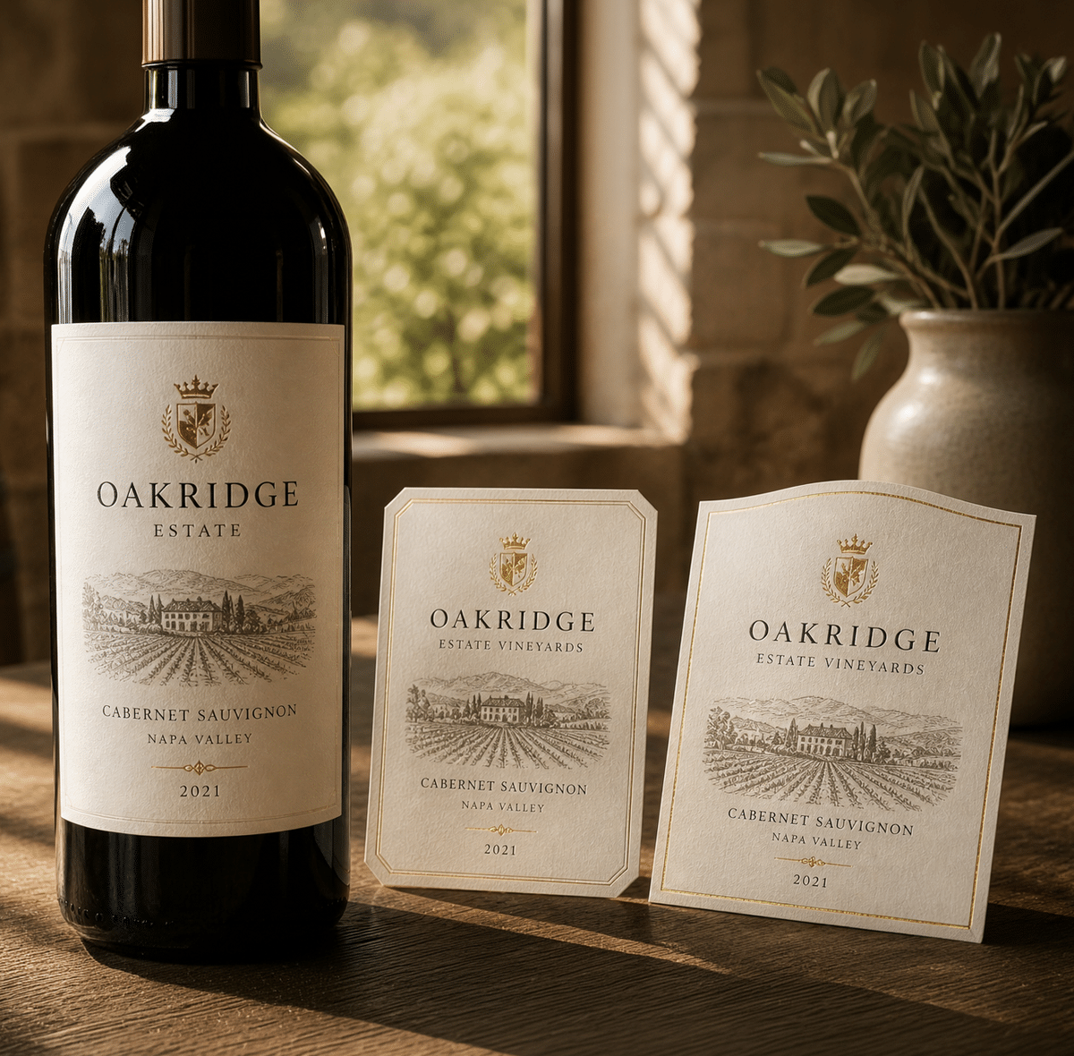 Premium wine label communicating estate story, varietal and craftsmanship