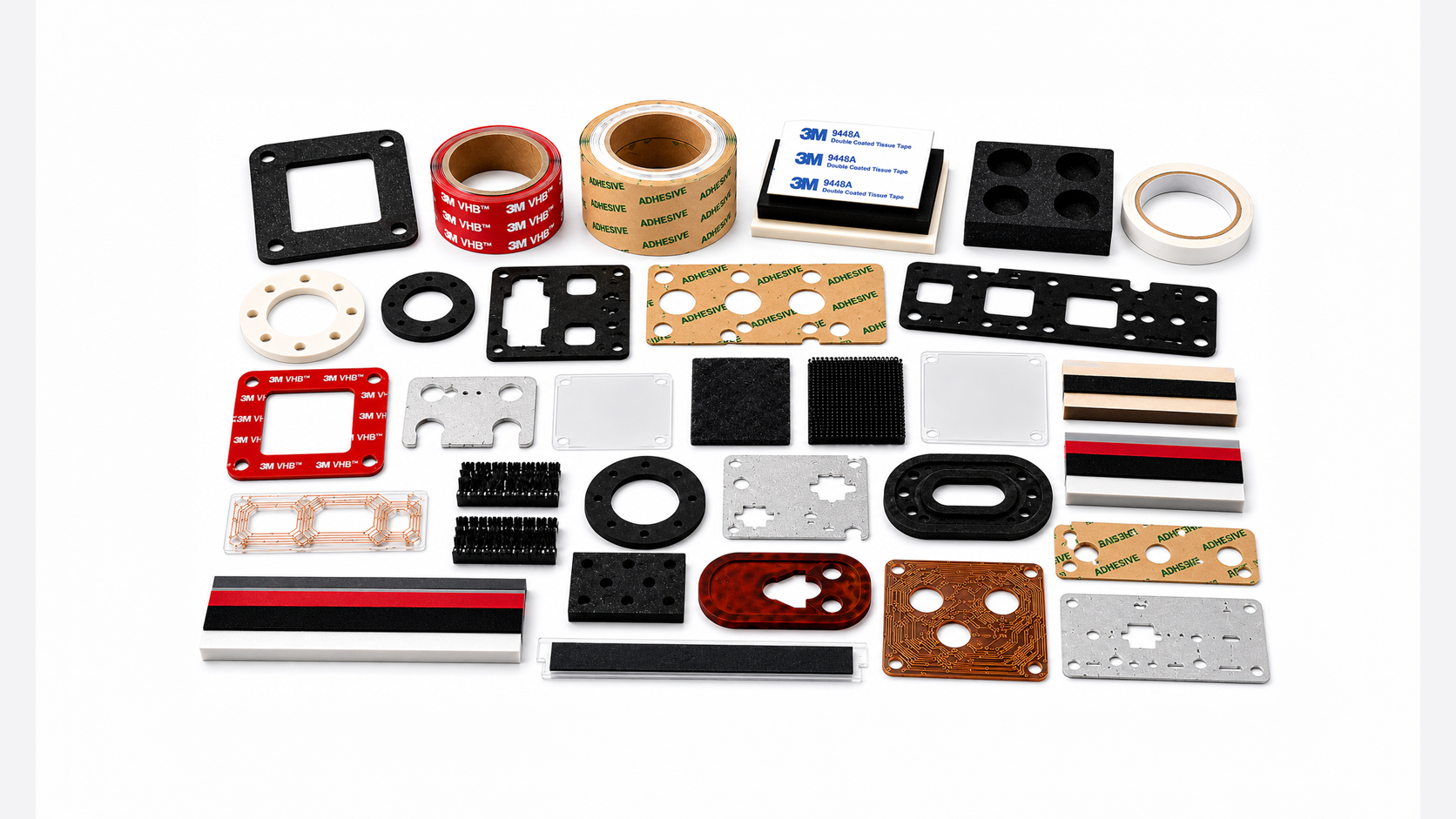 Portfolio of precision die-cut foam gaskets adhesive components specialty films hook-and-loop fasteners and engineered parts