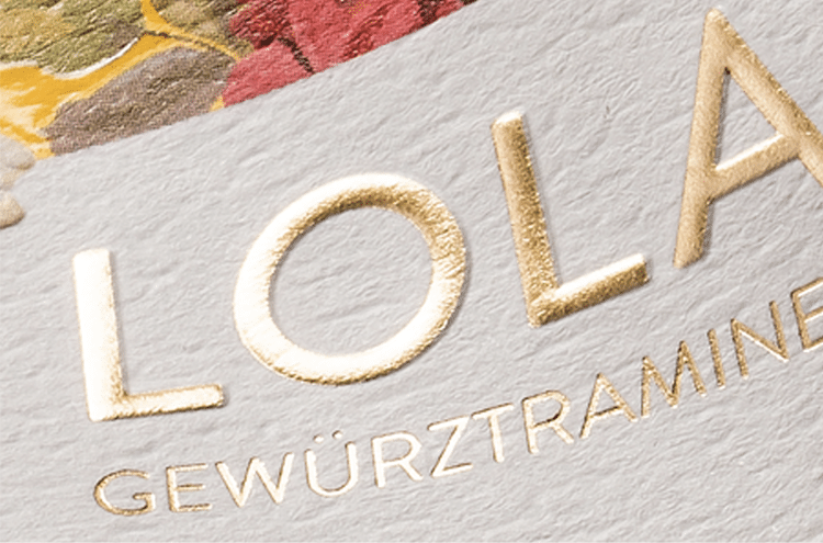Close-up of wine label foil detail and premium embellishment