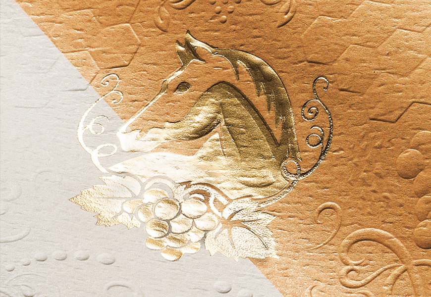 Foil and emboss details on a premium label