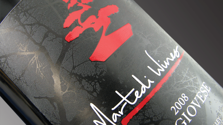 Premium tactile wine label being experienced by touch