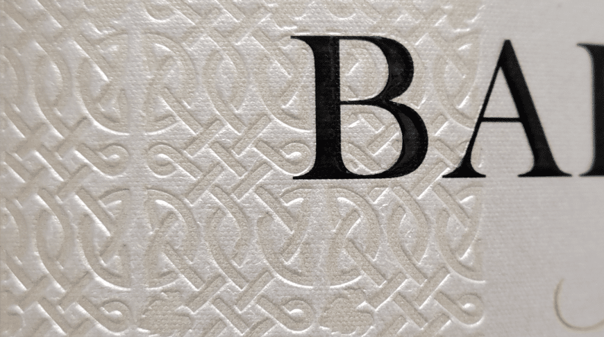 Close-up of embossed wine label paper detail