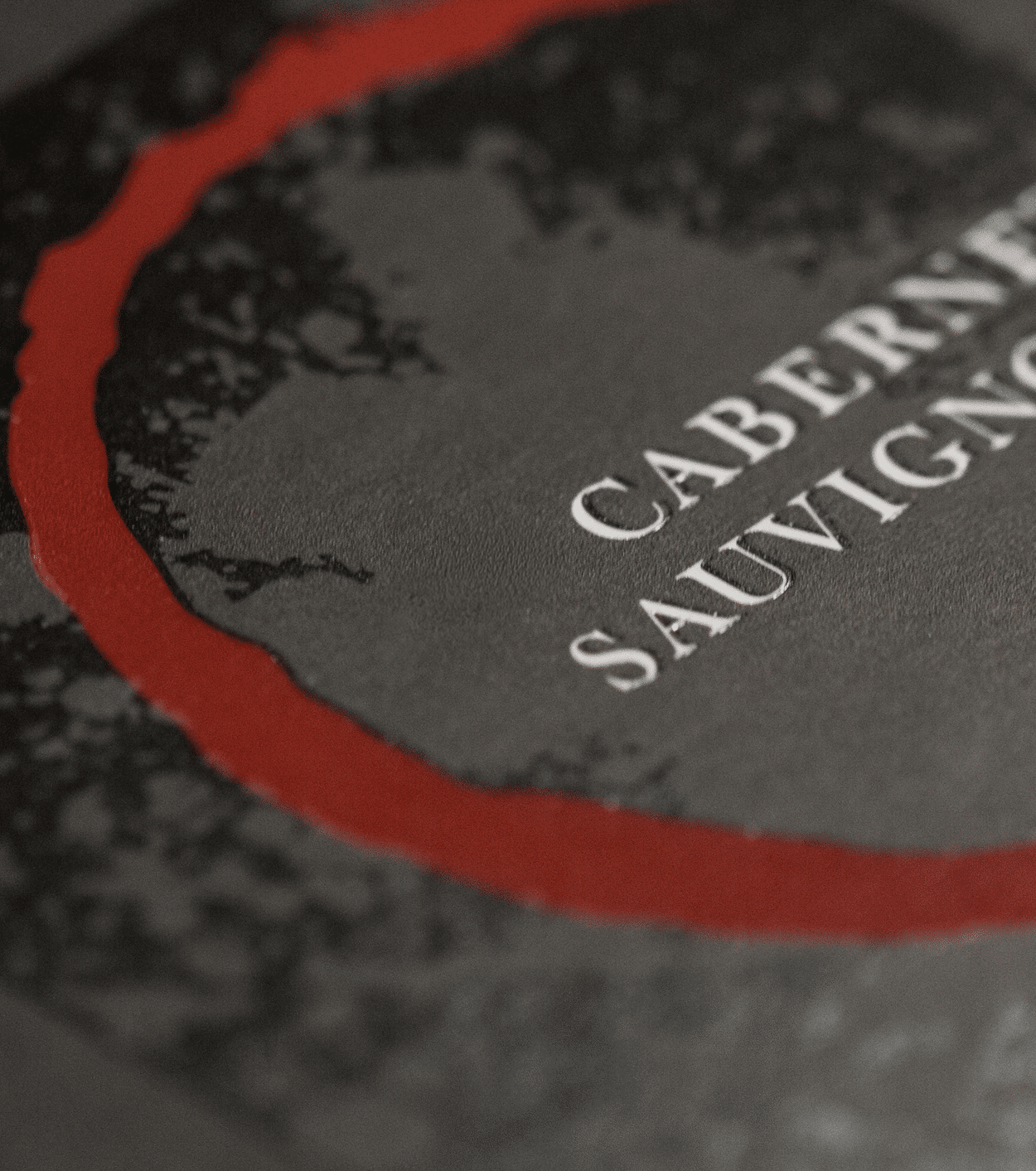 Close-up of tactile varnish and premium wine label finish