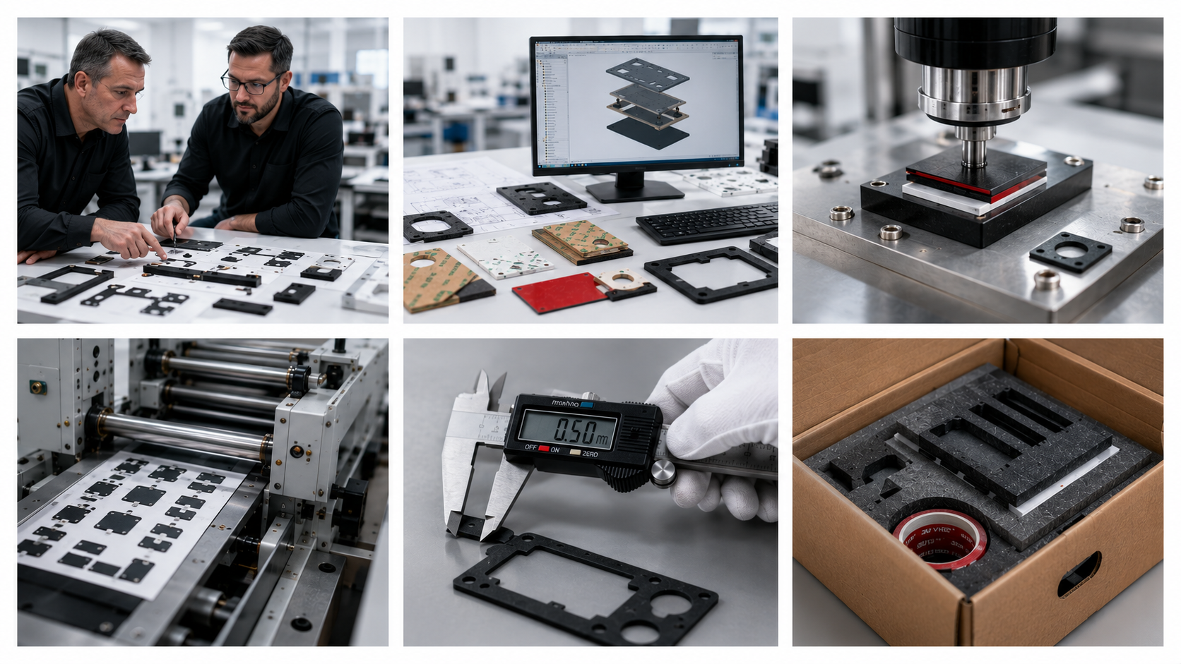 Engineering review CAD design precision converting quality inspection and kitted delivery for die-cut parts