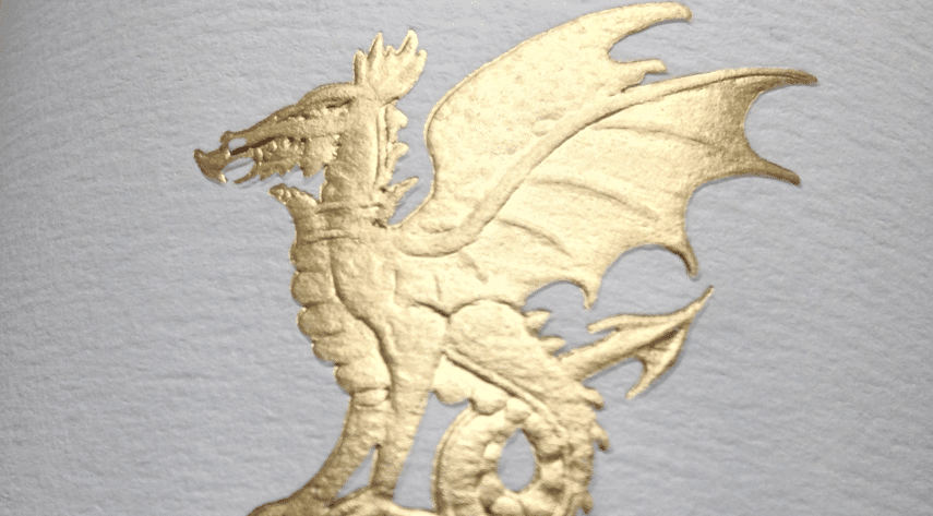 Gold foil finish and embossed wine label detail