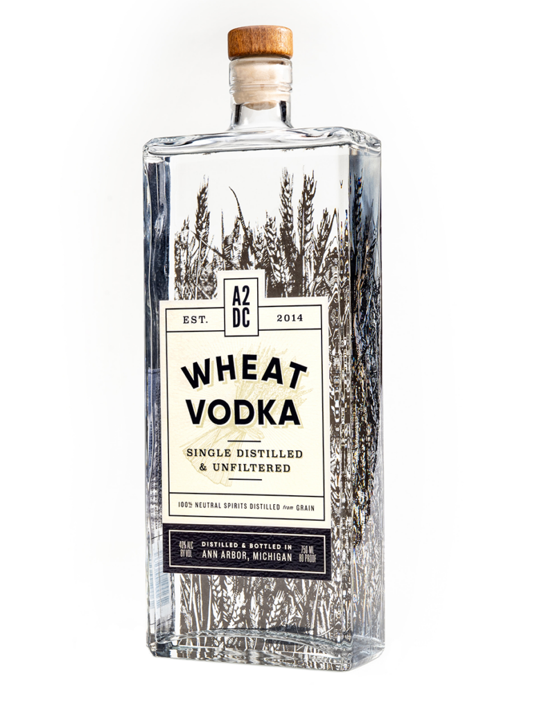 Ann Arbor Distilling Company Wheat Vodka bottle with an embellished spirits label