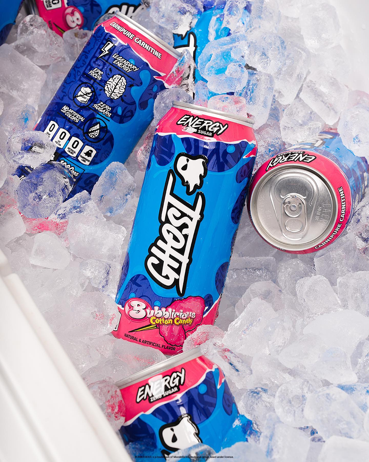 Blue cooler package with high-opacity screen-printed label detail