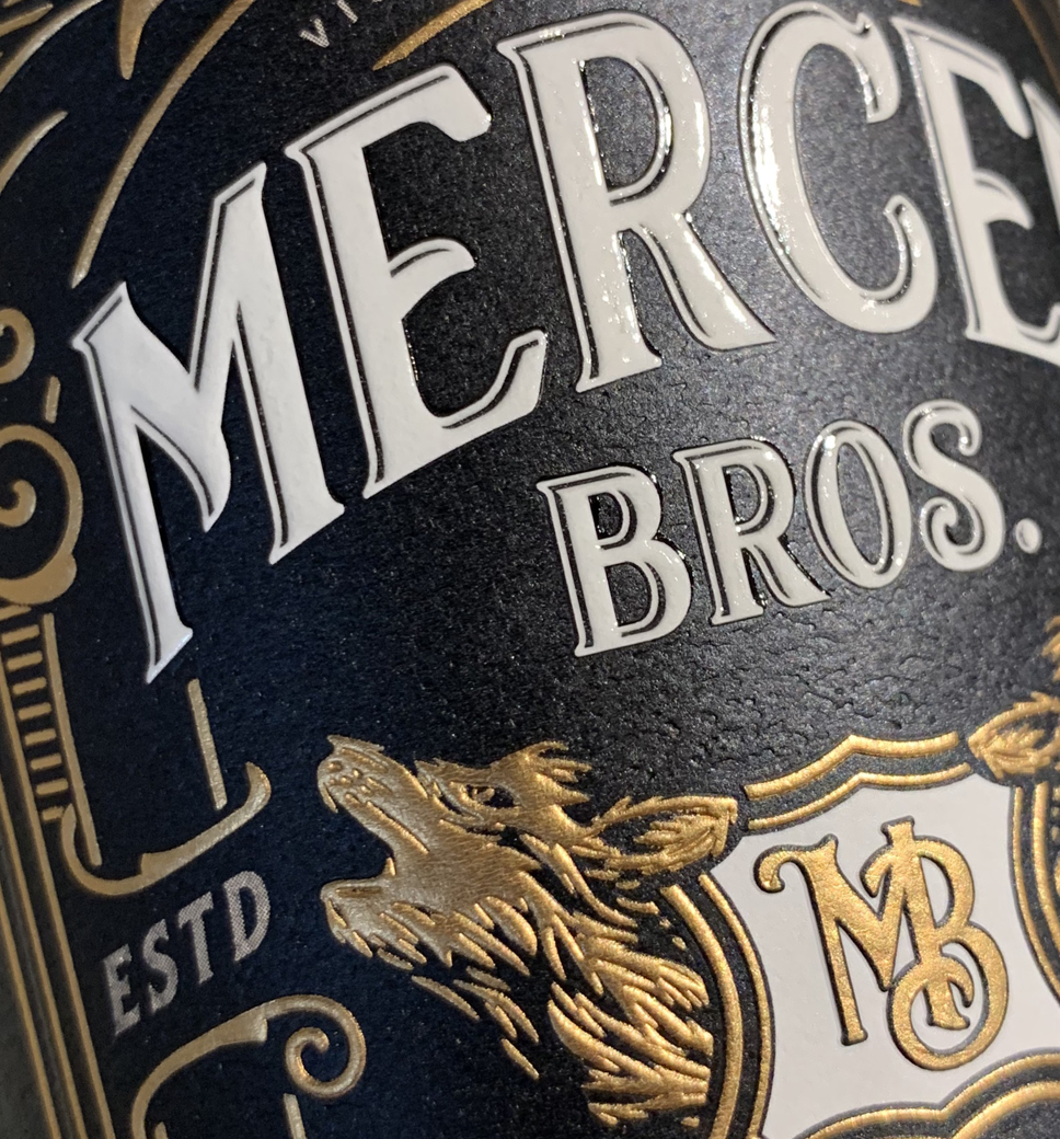Embossed and textured label detail