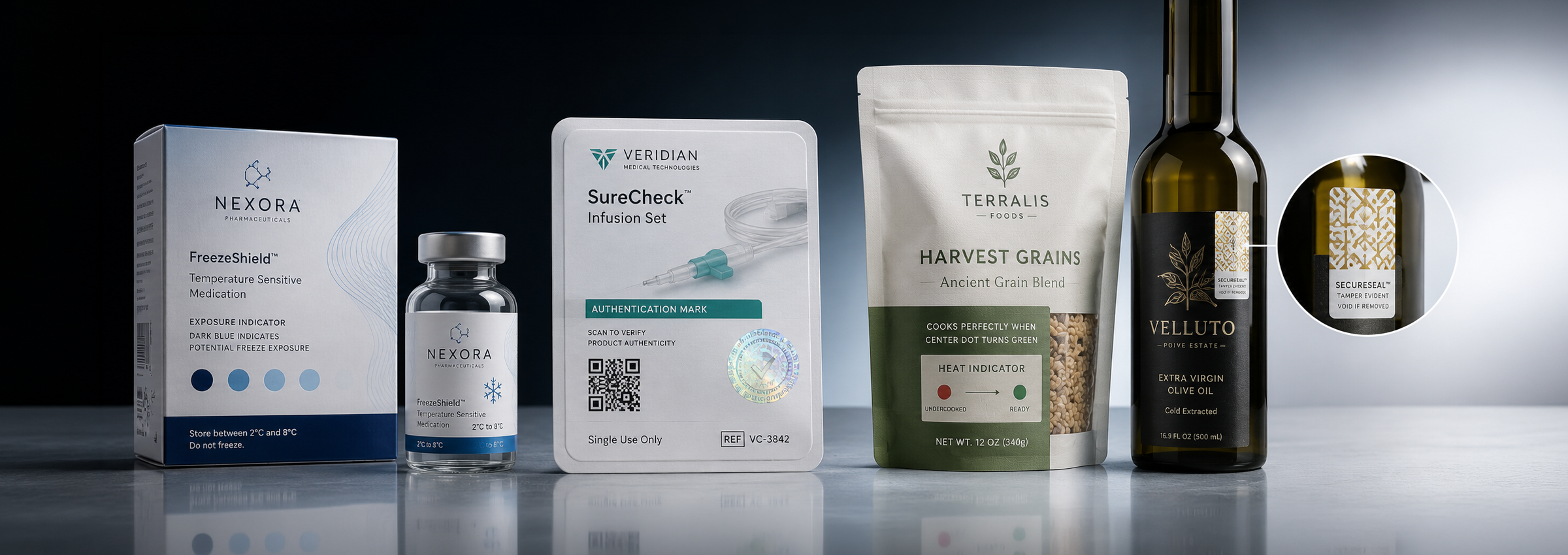 Functional indicators and security ink applications across labels and packaging