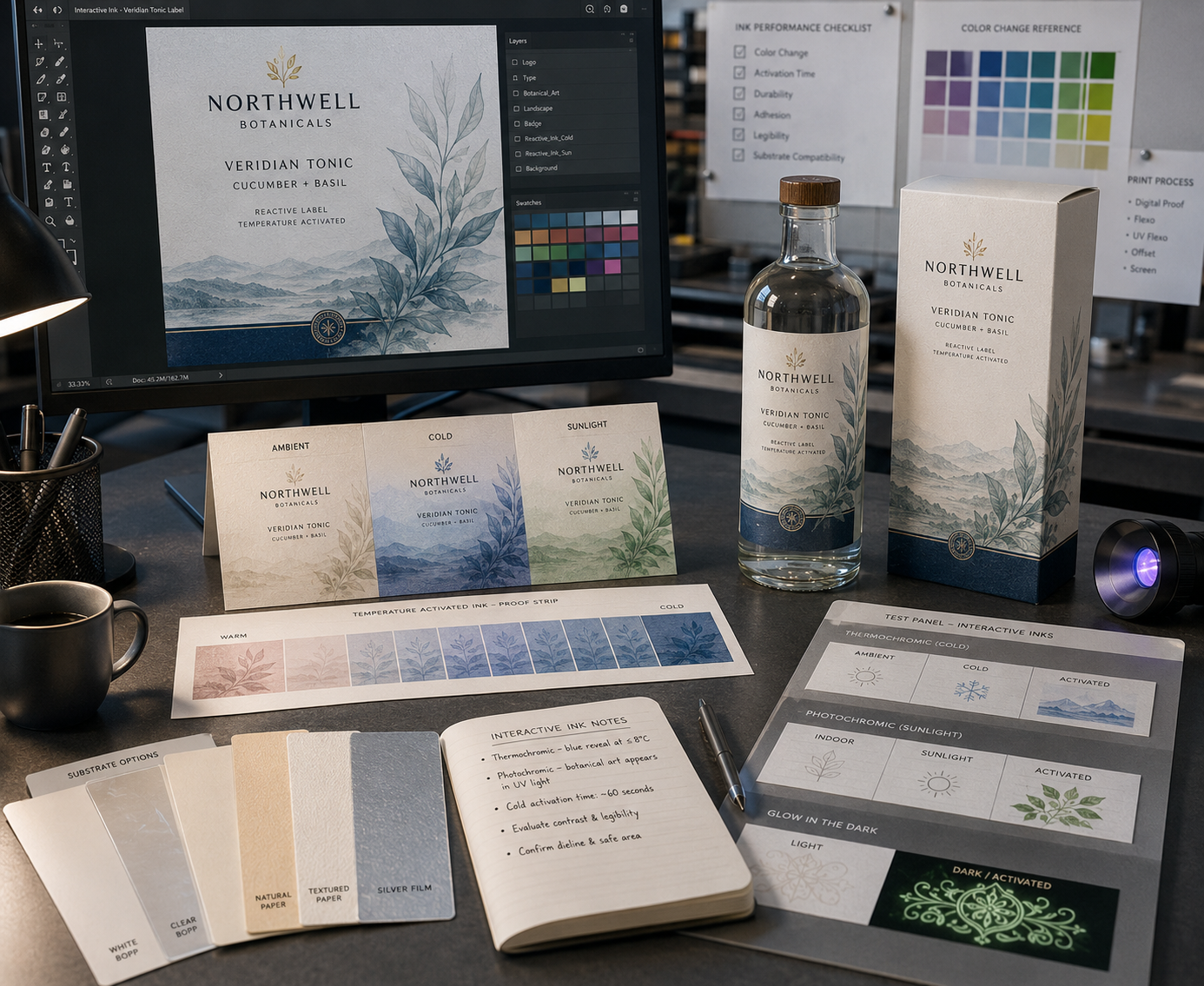 Specialty ink design, drawdown and production planning workspace