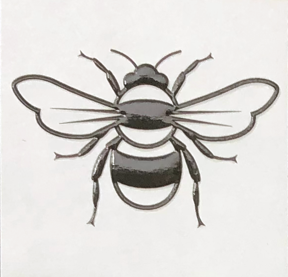 Printed embossed bee with high-build screen varnish