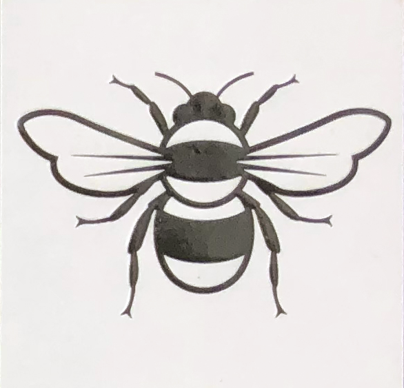 Printed embossed bee with clear screen varnish