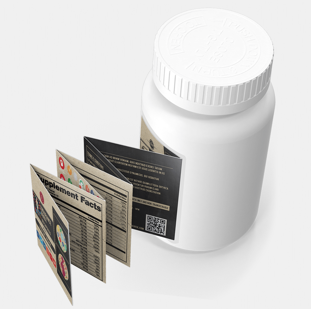 Booklet extended content label shown as a prime label application